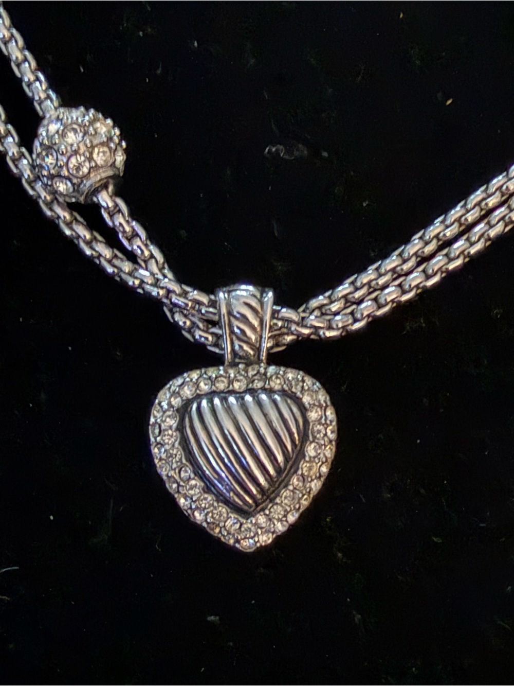 Silver Heart Pendant Multi-Chain Necklace - Silver - Picture 2 of 3